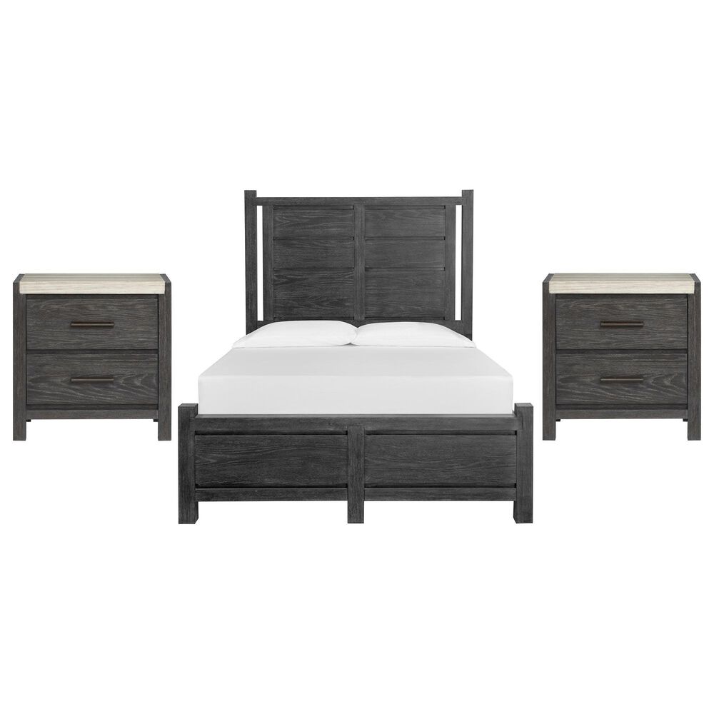 Nicolette Home Plum Creek Queen Panel Bed with Two Nightstands in Ravenwood Black, , large