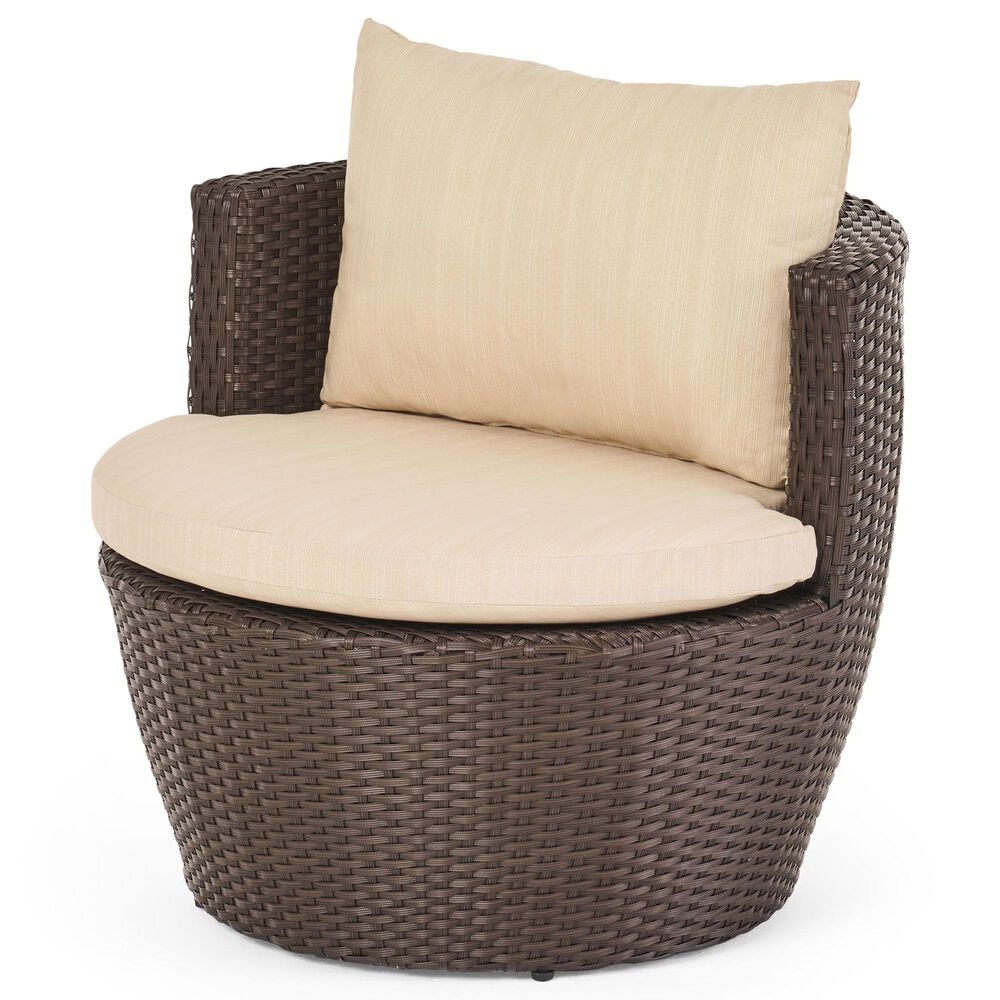 Hearth and Haven Kono 3-Piece Outdoor Chat Set with Dark Brown Glass-Top Hourglass Side Table in Ivory, , large