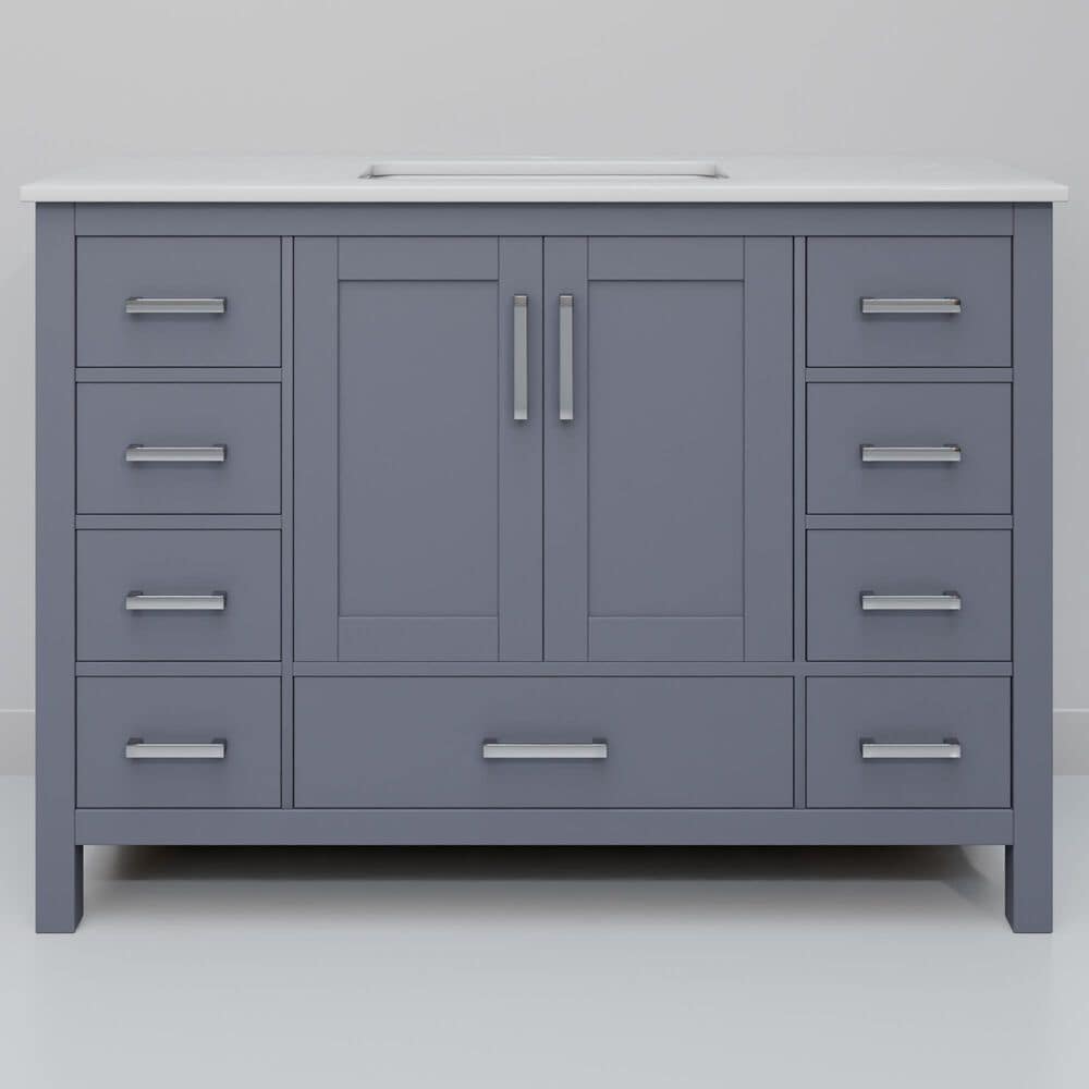 Lexora Home Jacques 48&quot; Single Bathroom Vanity in Dark Grey with 2 cm White Cultured Marble Top and Rectangular Sink, , large