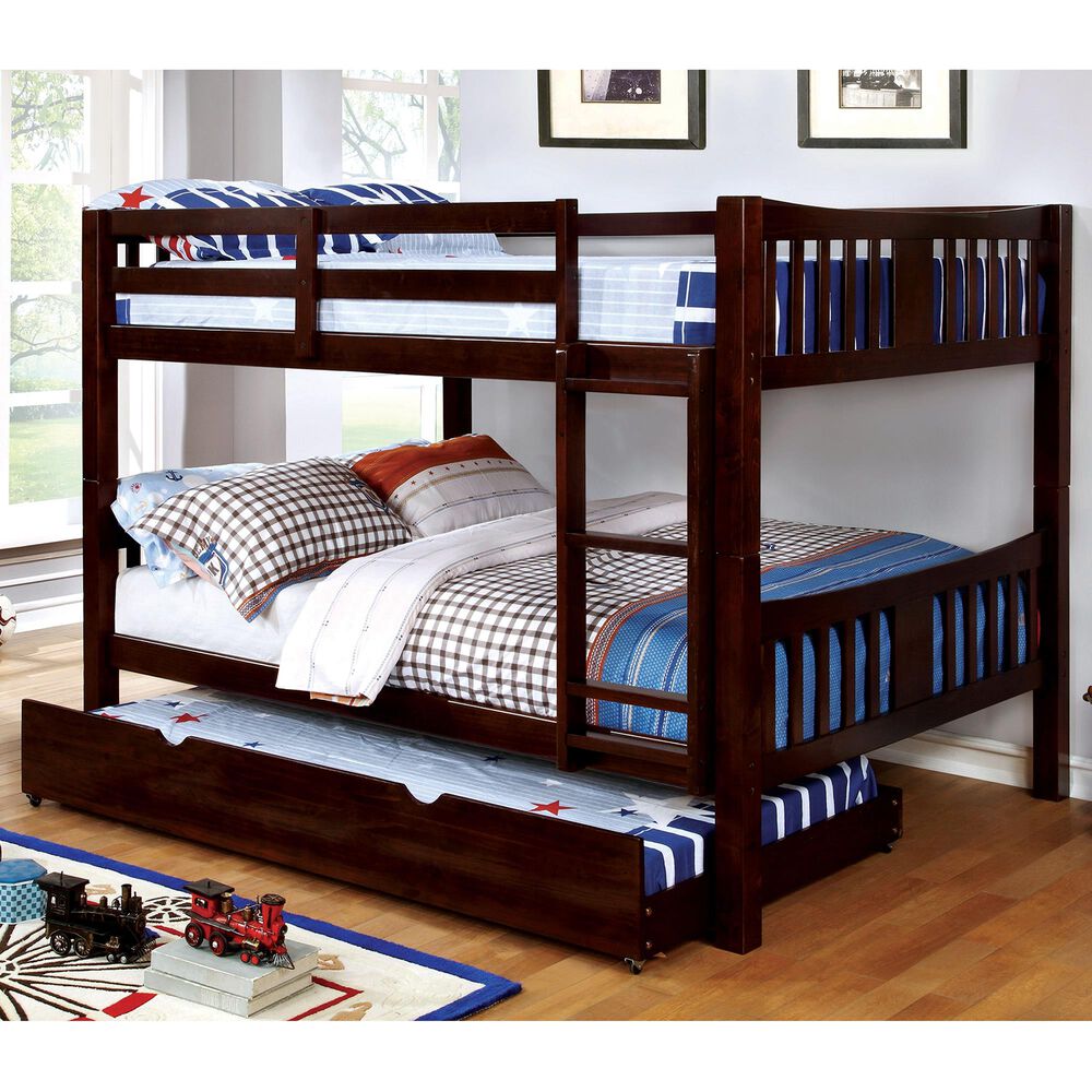 Furniture of America Patton 2 Piece Twin Bunk Bed with Trundle in Dark Walnut, , large