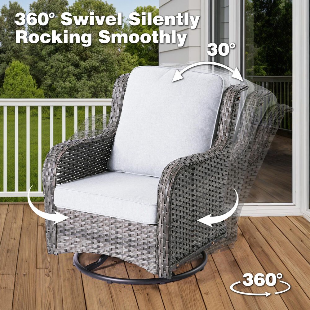 HOMLUX 3-Piece Patio Conversation Set with Swivel Chairs in Grey, , large