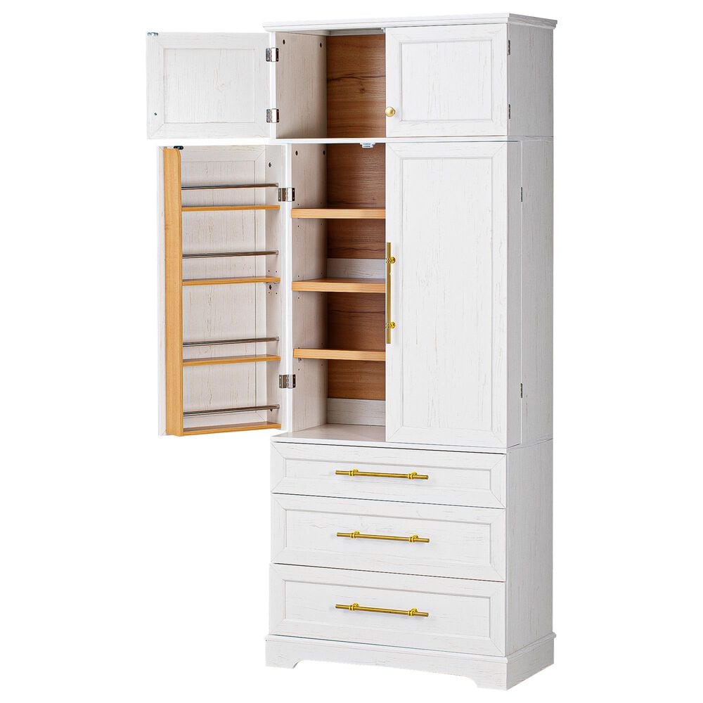 HOMLUX HOMLUX 78.2" Tall Farmhouse Kitchen Pantry Cabinet with 8 Door Shelves, Storage Cabinet with 3 Adjustable Shelves, 3 Large Drawers, Versatile Cupboard for Kitchen, Dining &amp; Bathroom, Retro White, , large