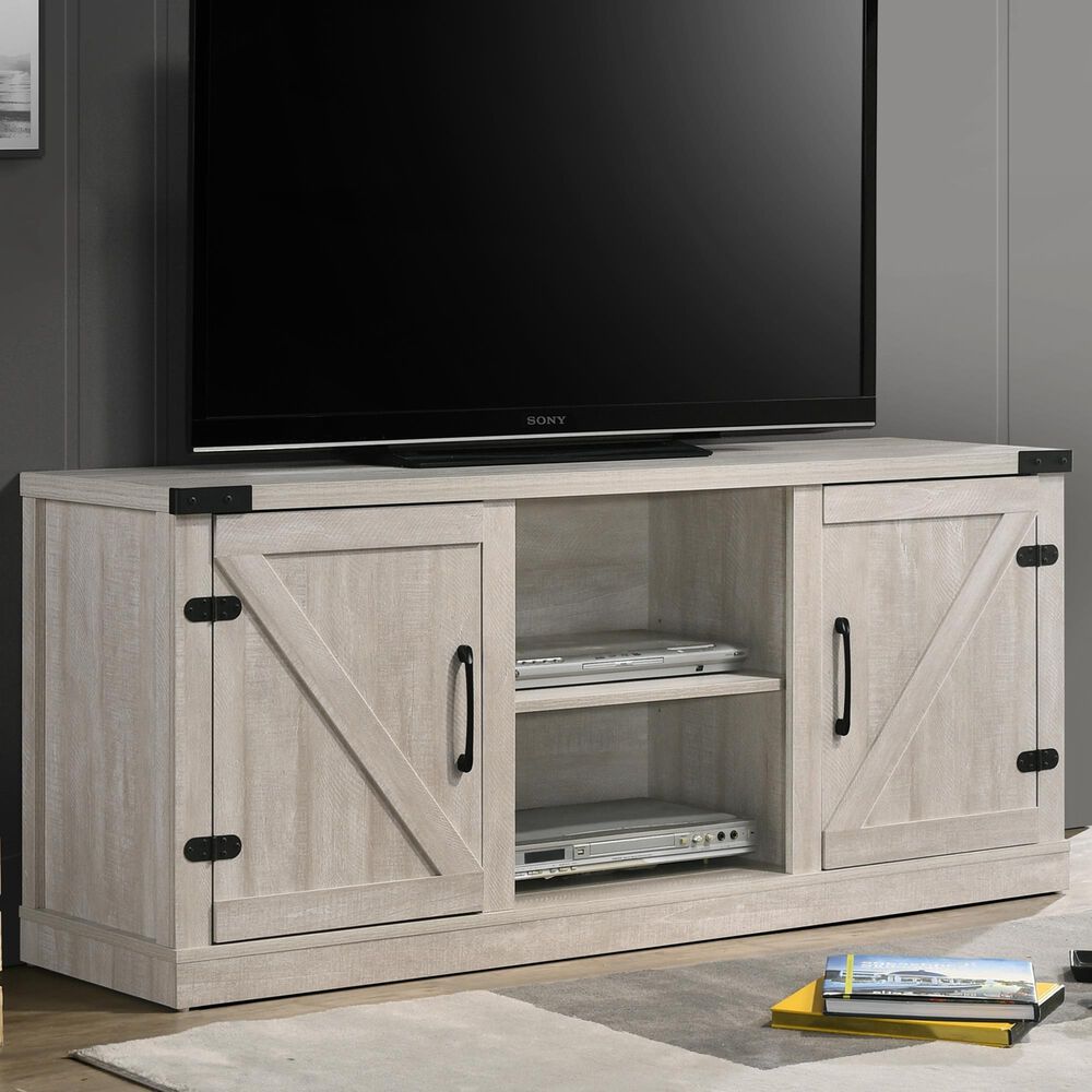 HOMLUX 58" TV Stand with Barn Cabinets and Open Shelves in Dusty Gray, , large