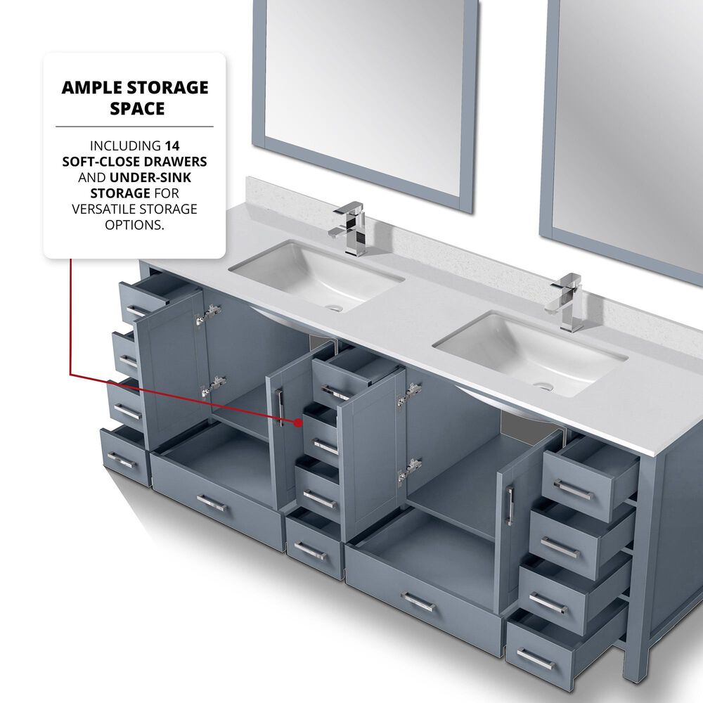 Lexora Home Jacques 84&quot; Double Bathroom Vanity in Dark Grey with 2 cm White Cultured Marble Top and Rectangular Sinks, , large