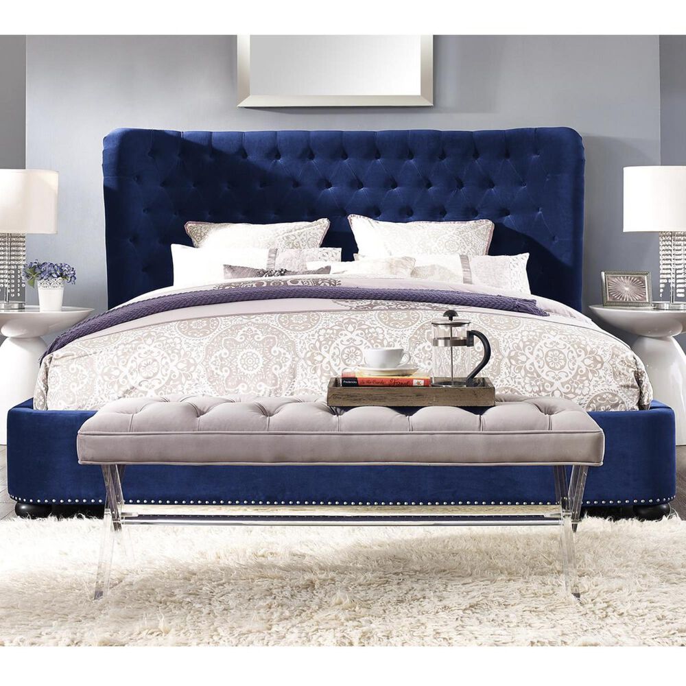Tov Furniture Finley King Platform Bed in Blue Velvet , , large