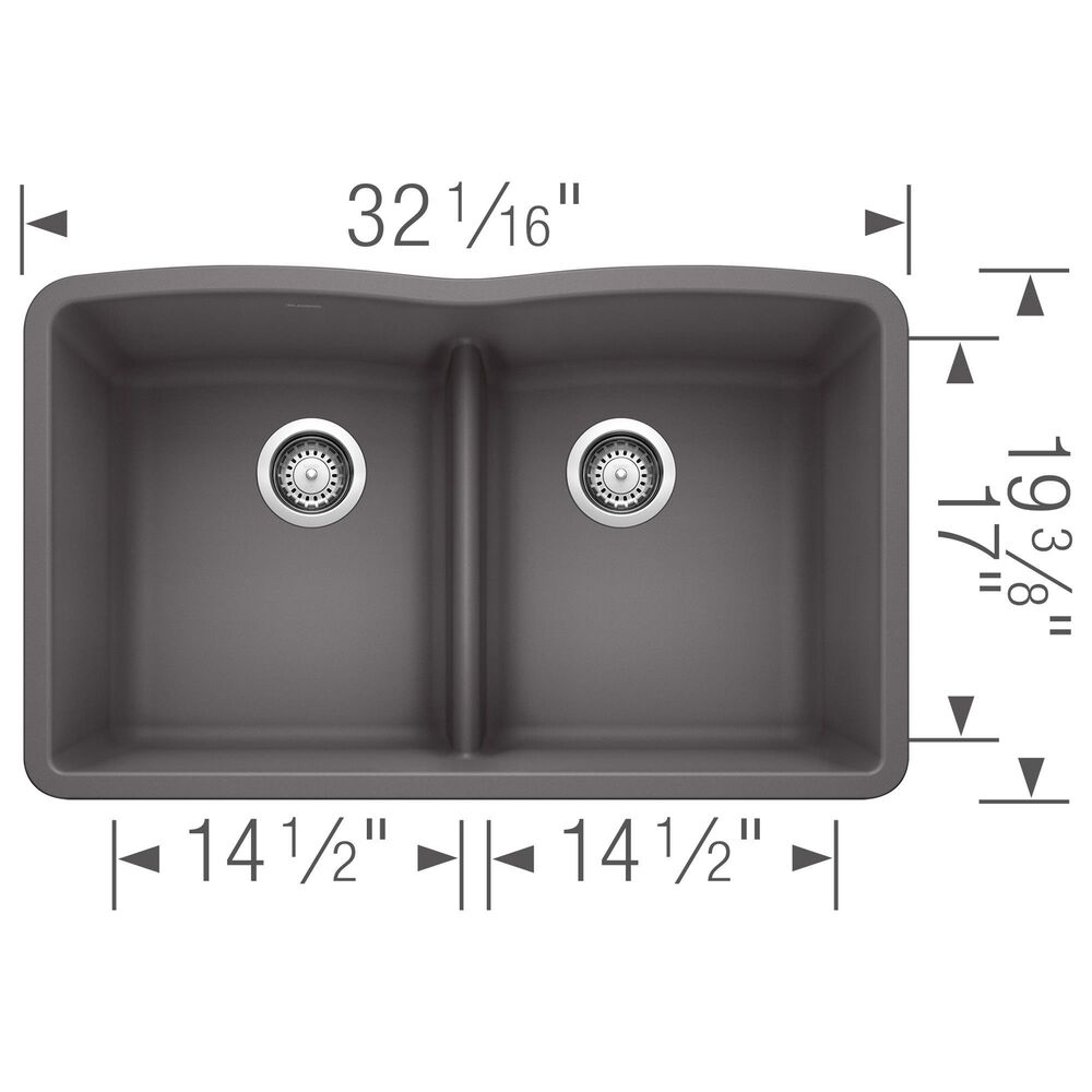 Blanco Diamond Equal Double Bowl Kitchen Sink with Low Divide in Cinder, , large