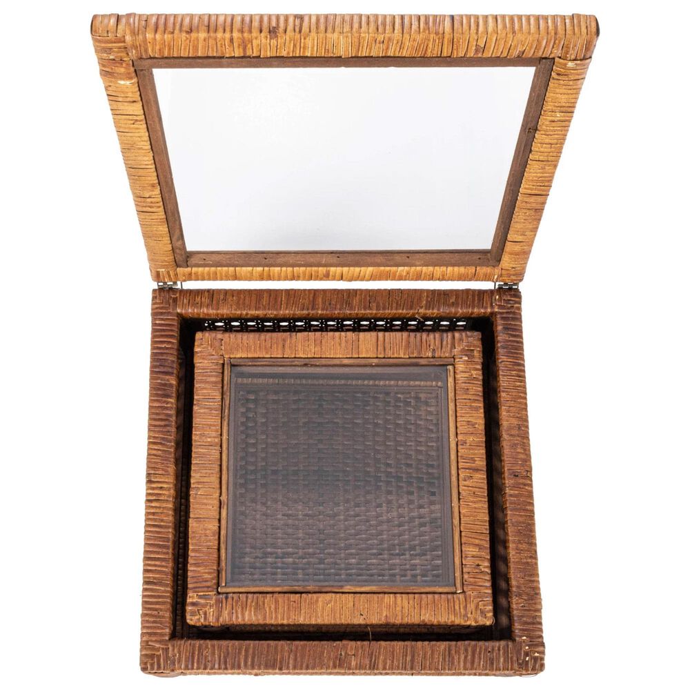Creative Coop 2-Piece Modern Decorative Square Display Box Set in Dark Brown, , large