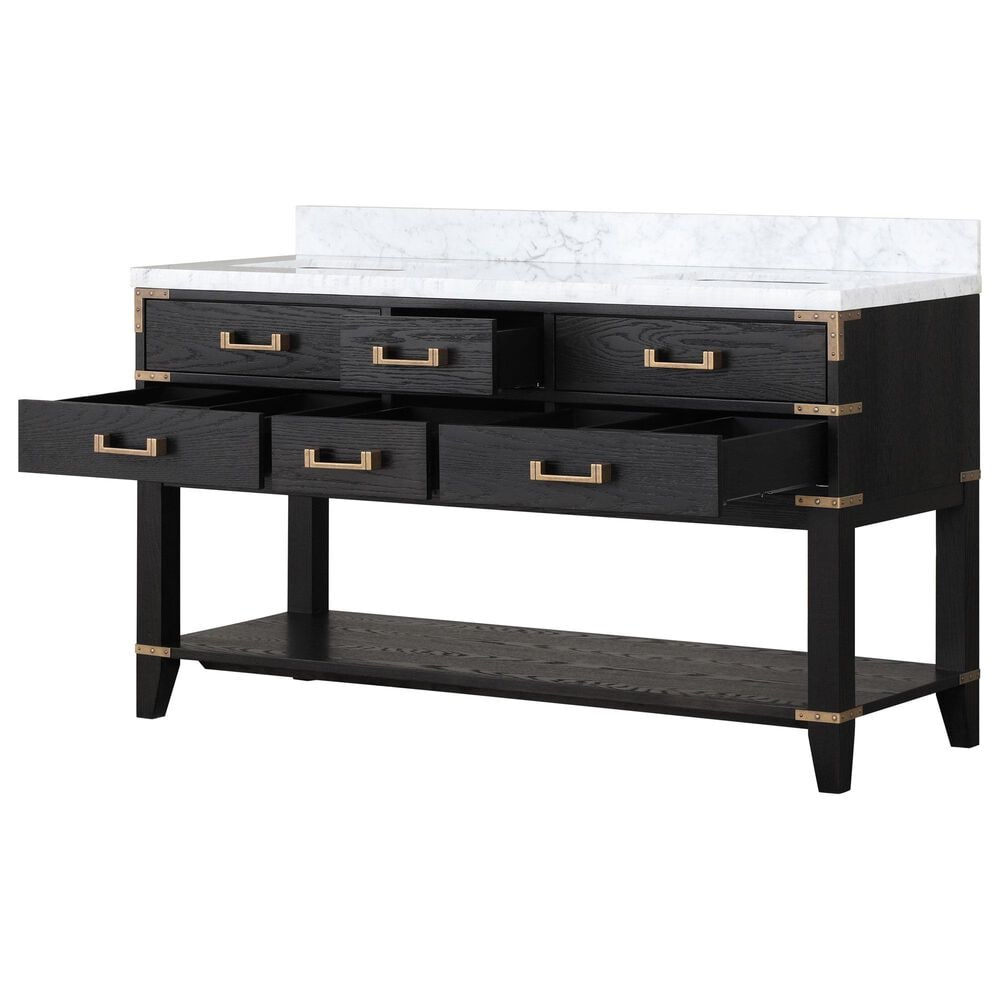 Lexora Home Norwalk 60&quot; Double Bathroom Vanity in Black Oak with White Carrara Marble Top and Rectangular Sinks, , large