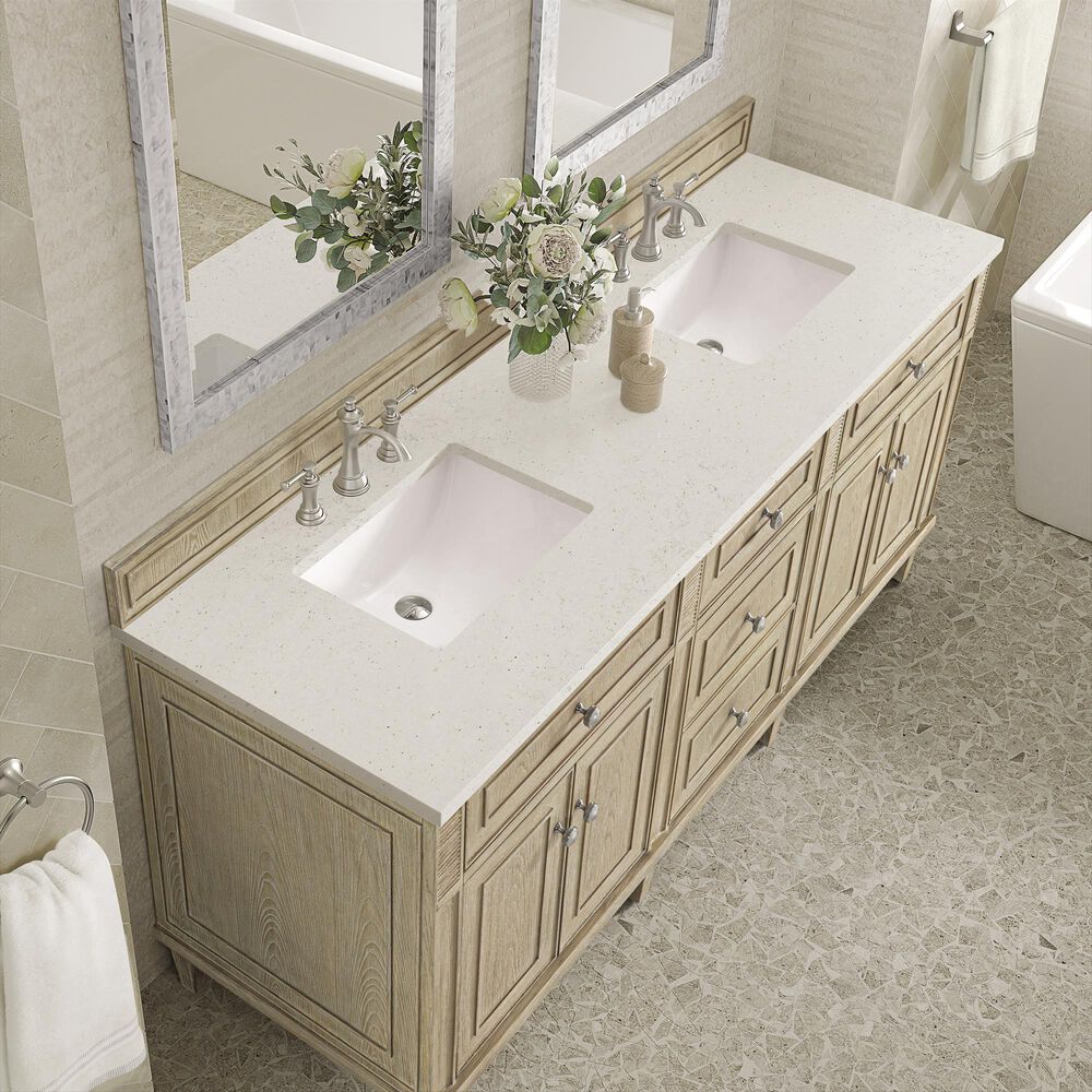 James Martin Vanities Lorelai 72&quot; Double Vanity in Whitewashed Oak with 3 cm Lime Delight Quartz Top, , large