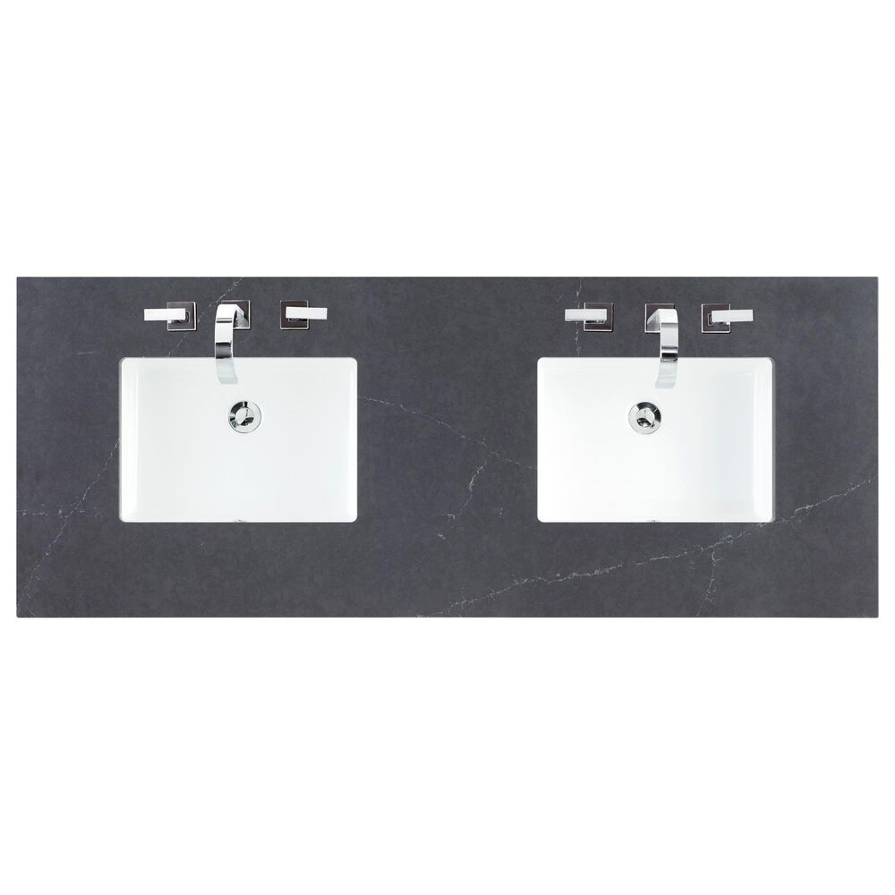 James Martin Vanities Breckenridge 60&quot; Double Bathroom Vanity in Bright White with 3 cm Charcoal Soapstone Quartz Top and Rectangular Sinks, , large