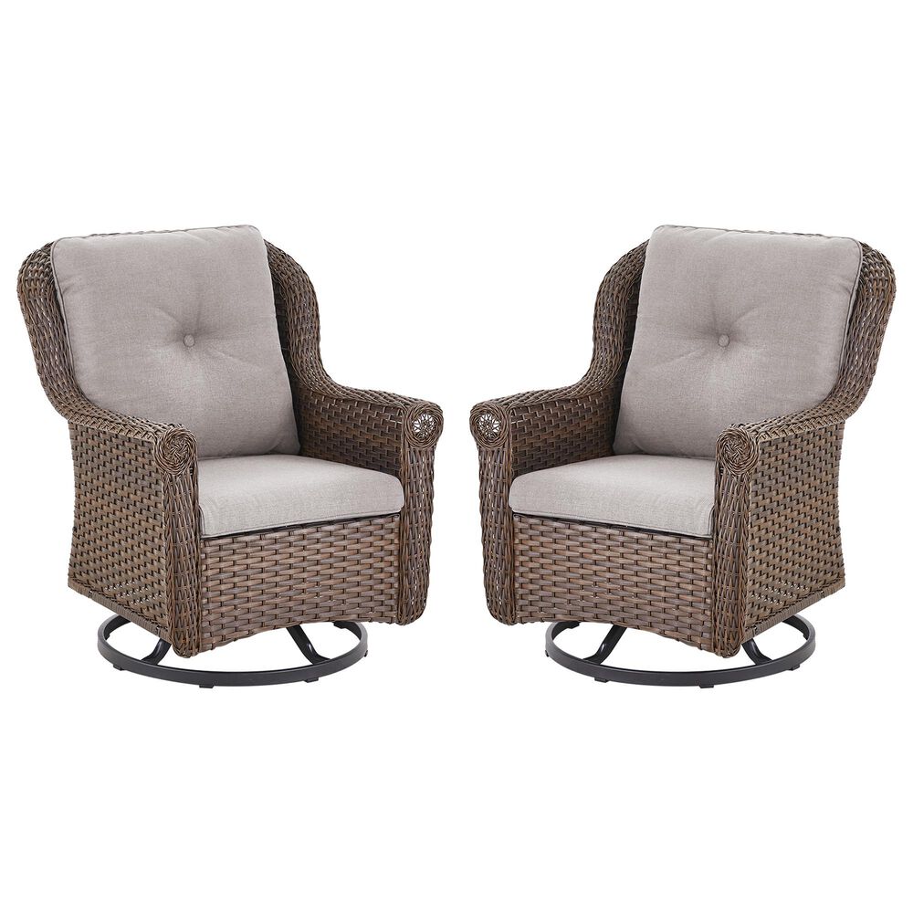 Sunwell Garden 36" Patio Swivel Glider Chair with Wicker Armrest in Beige (Set of 2), , large