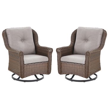 Sunwell Garden 36" Patio Swivel Glider Chair with Wicker Armrest in Beige (Set of 2), , large