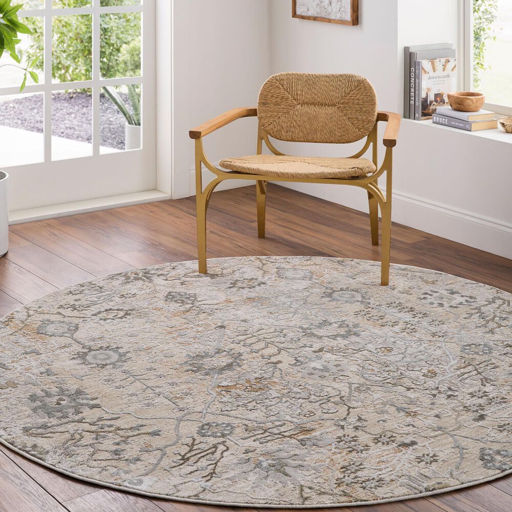 Surya Brunswick 5&#39;3&quot; Round Taupe, Light Beige, Olive, Gray and Deep Teal Area Rug, , large