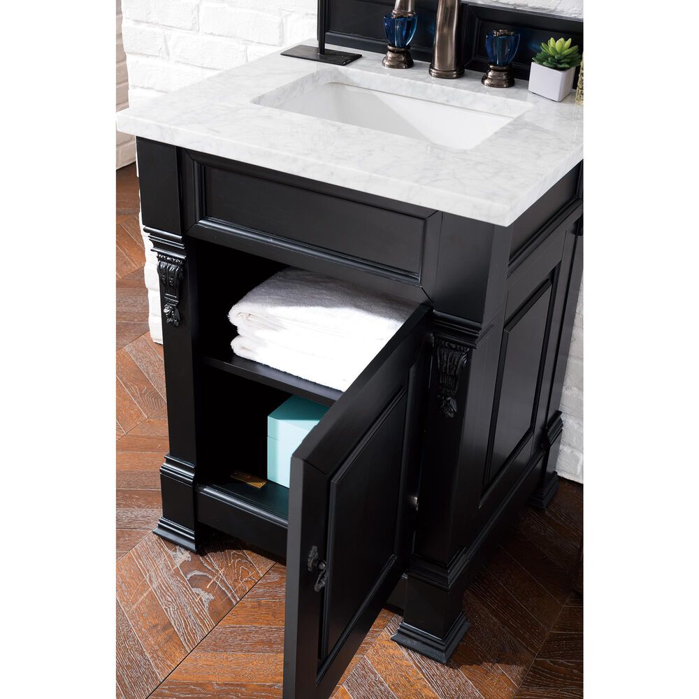 James Martin Vanities Brookfield 26&quot; Single Bathroom Vanity in Antique Black with 3 cm Carrara White Marble Top and Rectangle Sink, , large