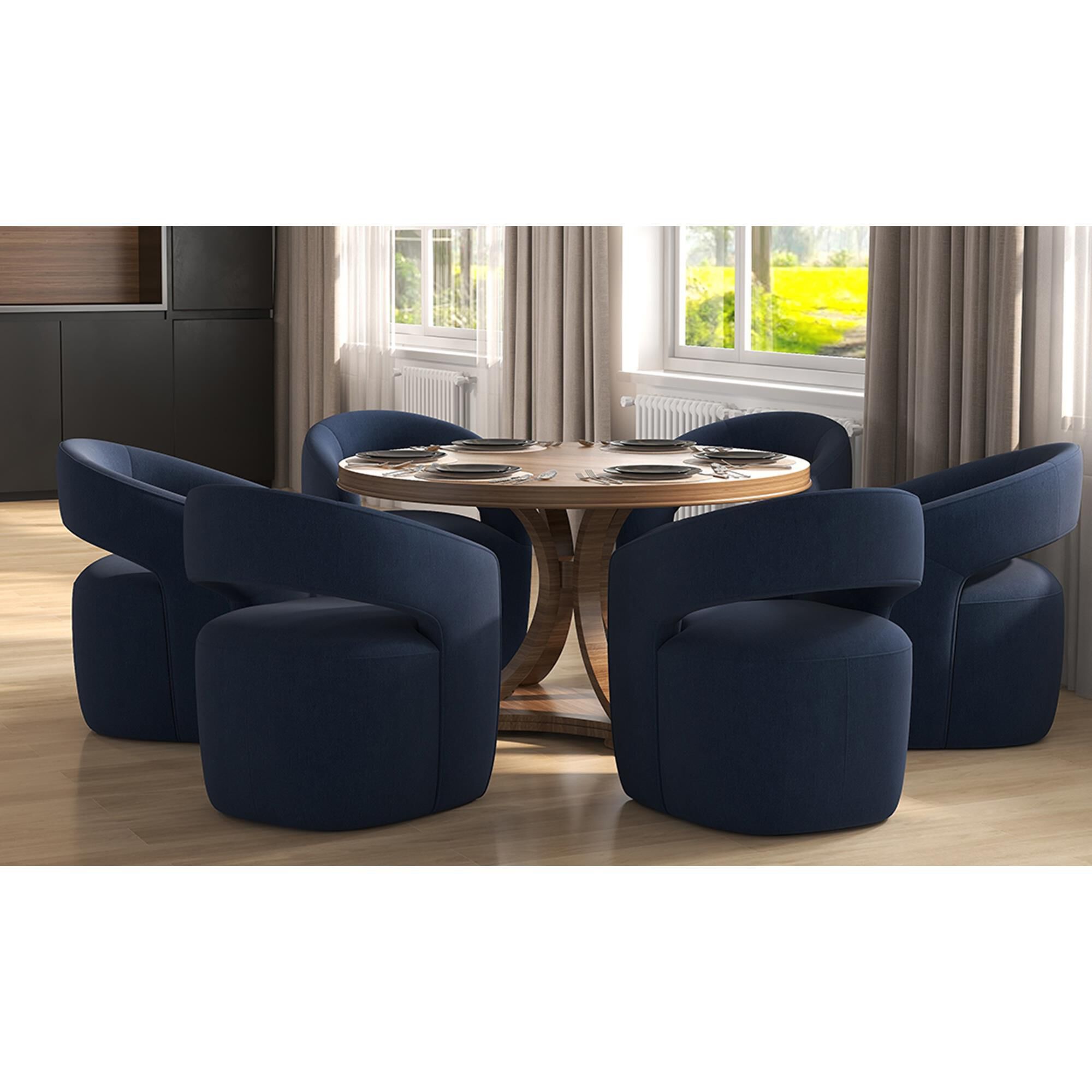 Interlochen Contemporary Dining Arm Chair in Polyester Petyon Navy Blue NFM