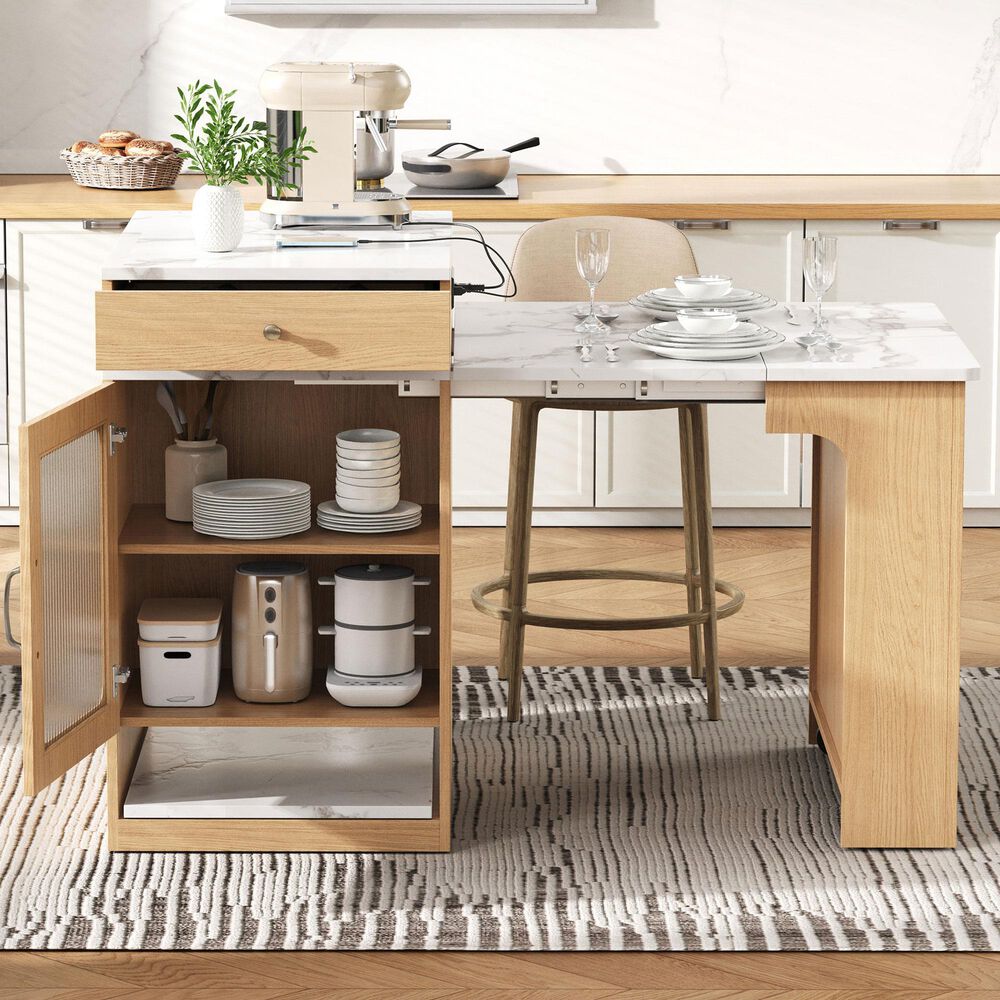 HOMLUX 60" Kitchen Island in Natural, , large