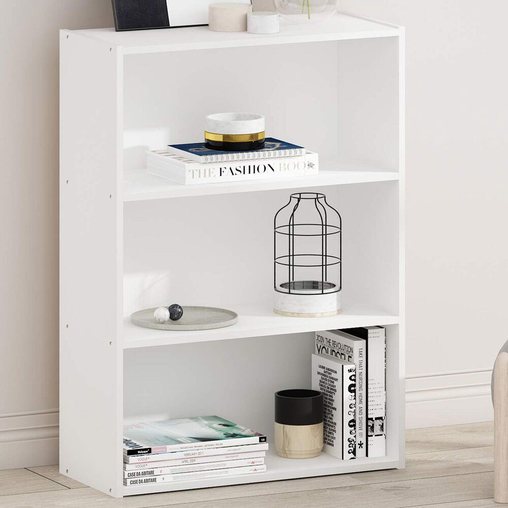 HOMLUX 3-Tier Open Shelf Bookcase in Plain White, , large