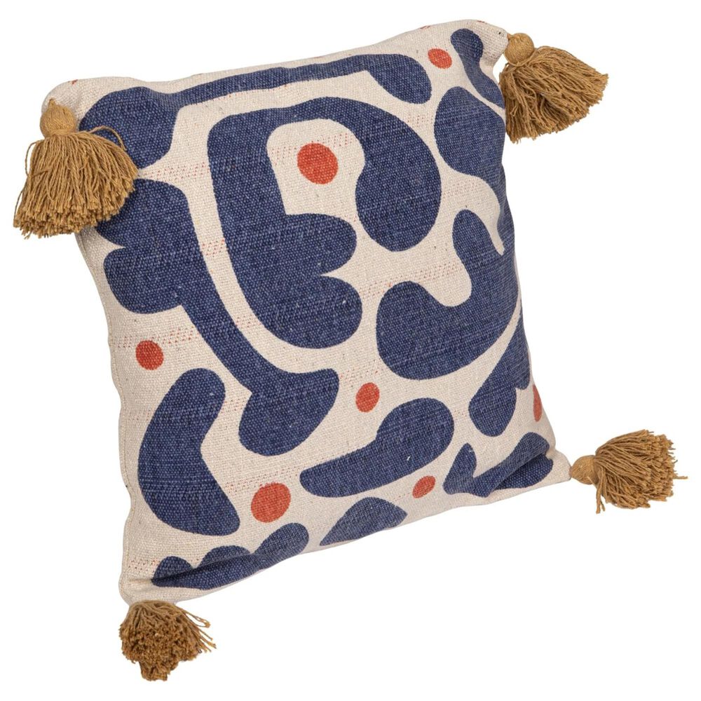 Teak Interiors 18" x 18" Abstract Throw Pillow with Tassels in Multicolor, , large