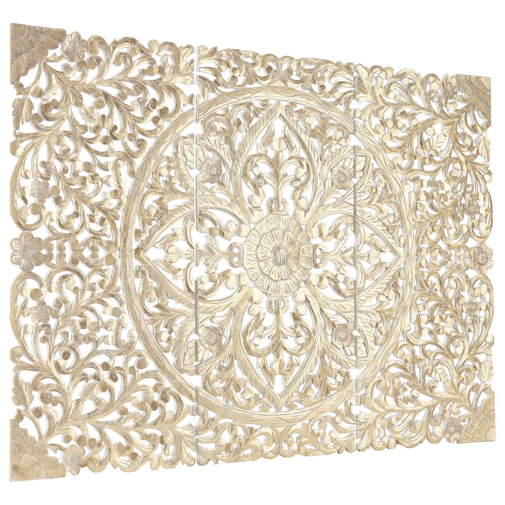 Maple and Jade 48" x 22" Traditional Flowers Wall Decor in Cream (Set of 3), , large