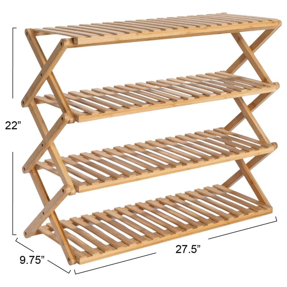 Household Essentials 4-Tier Folding Shoe Rack in Natural, , large