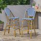 Hearth and Haven Outdoor Wicker French Barstool with Brown Aluminum Frame in Navy Blue (Set of 2), , large