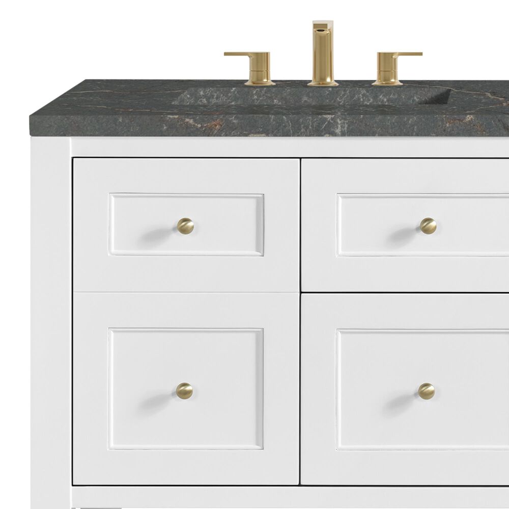 James Martin Vanities Breckenridge 60&quot; Double Bathroom Vanity in Bright White with 3 cm Parisien Bleu Quartz Top and Rectangular Sinks, , large