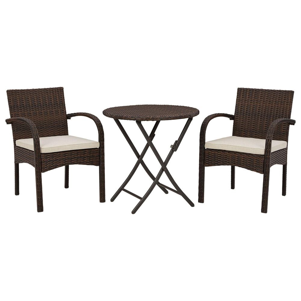 Signature Design by Ashley Anchor Lane 3-Piece Bistro Set with Light Beige Cushion in Brown, , large