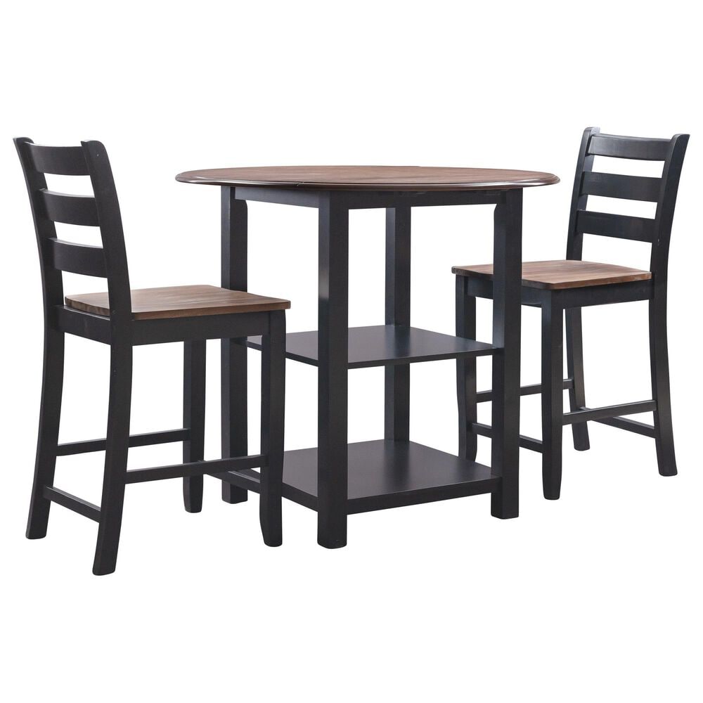 Linon Home Decor Colm 3-Piece Counter Set in Warm Brown and Black, , large