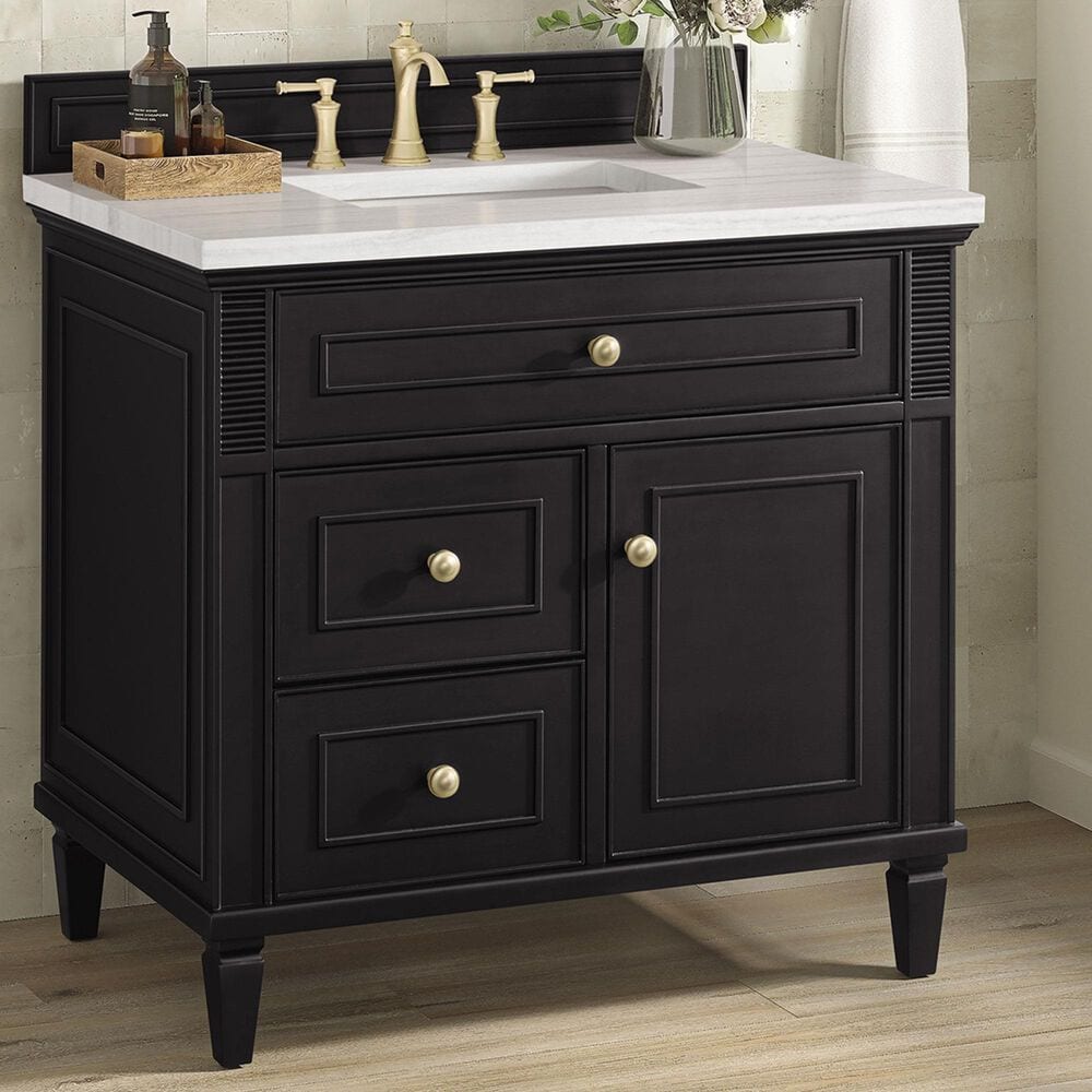 James Martin Vanities Lorelai 36&quot; Single Vanity in Black Onyx with 3 cm Arctic Fall Solid Surface Top, , large
