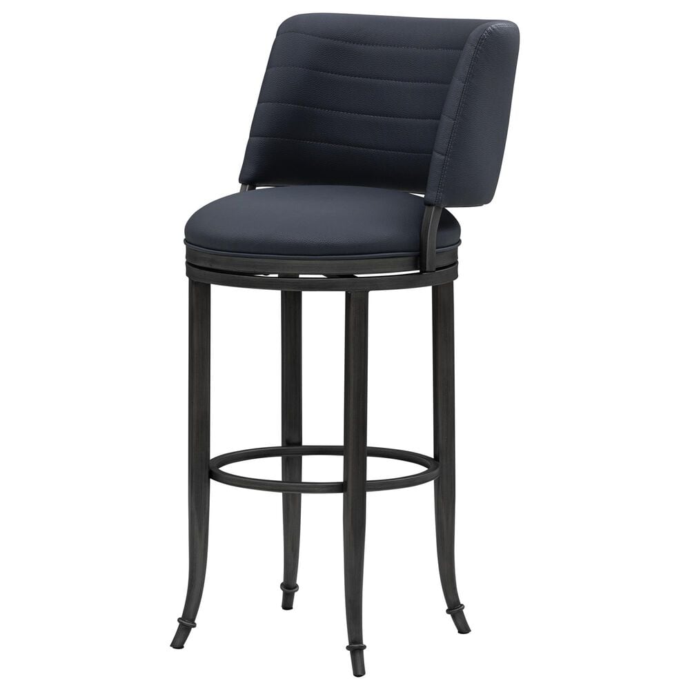 Armen Living Torres Bar Height Stool with Night Life Blue Upholstery in Antique Pewter, , large