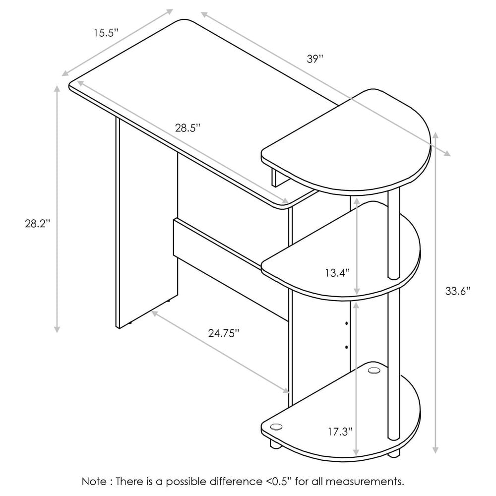 HOMLUX Compact Computer Desk with 3 Side Storage Shelves in Columbia Walnut and Black, , large