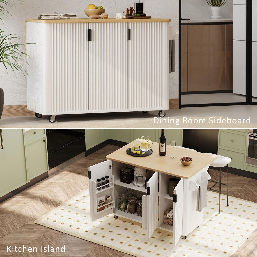 HOMLUX 51" Kitchen Island with Drop Leaf in White Ash, , large