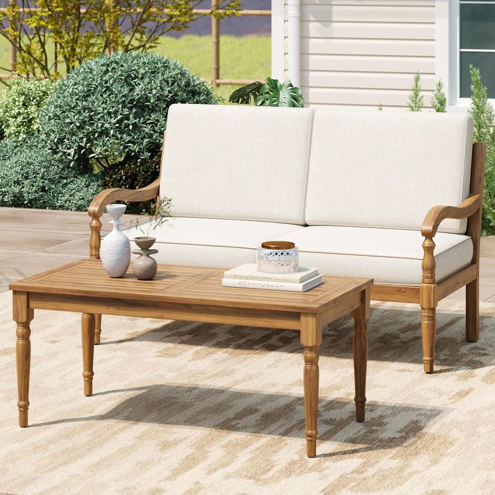 HOMLUX 2-Piece Outdoor Loveseat and Coffee Table Set in Beige, , large