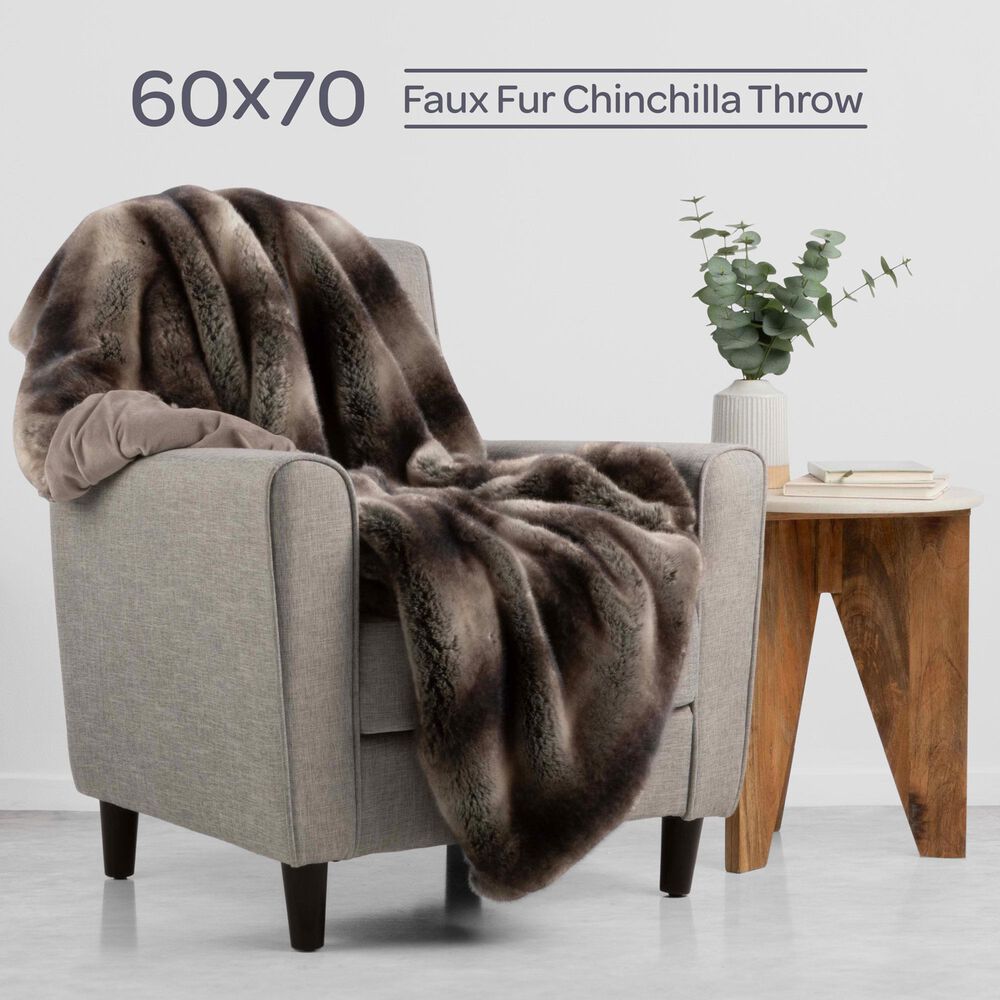 Timberlake 60" x 70" Faux Fur Throw Blanket in Gray and Brown, , large