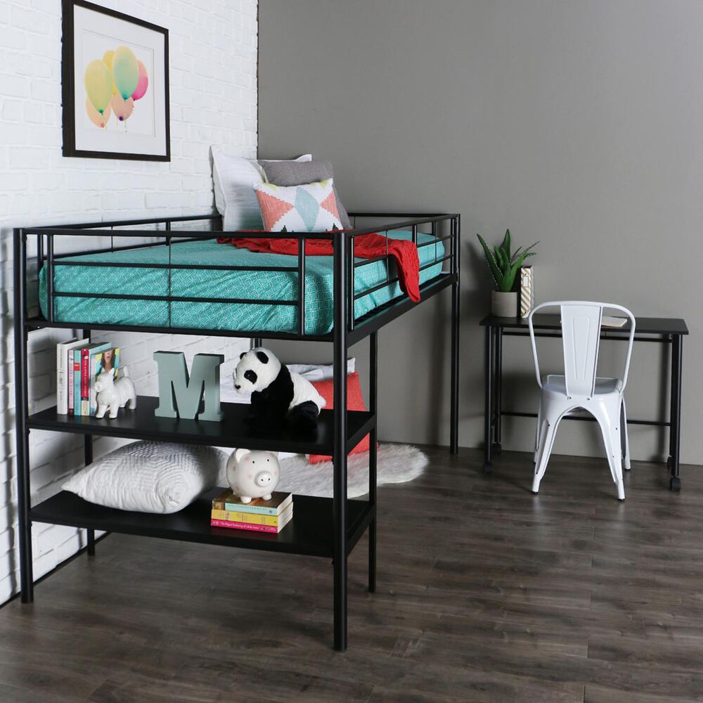 Walker Edison Twin Loft Bed and Desk in Black NFM