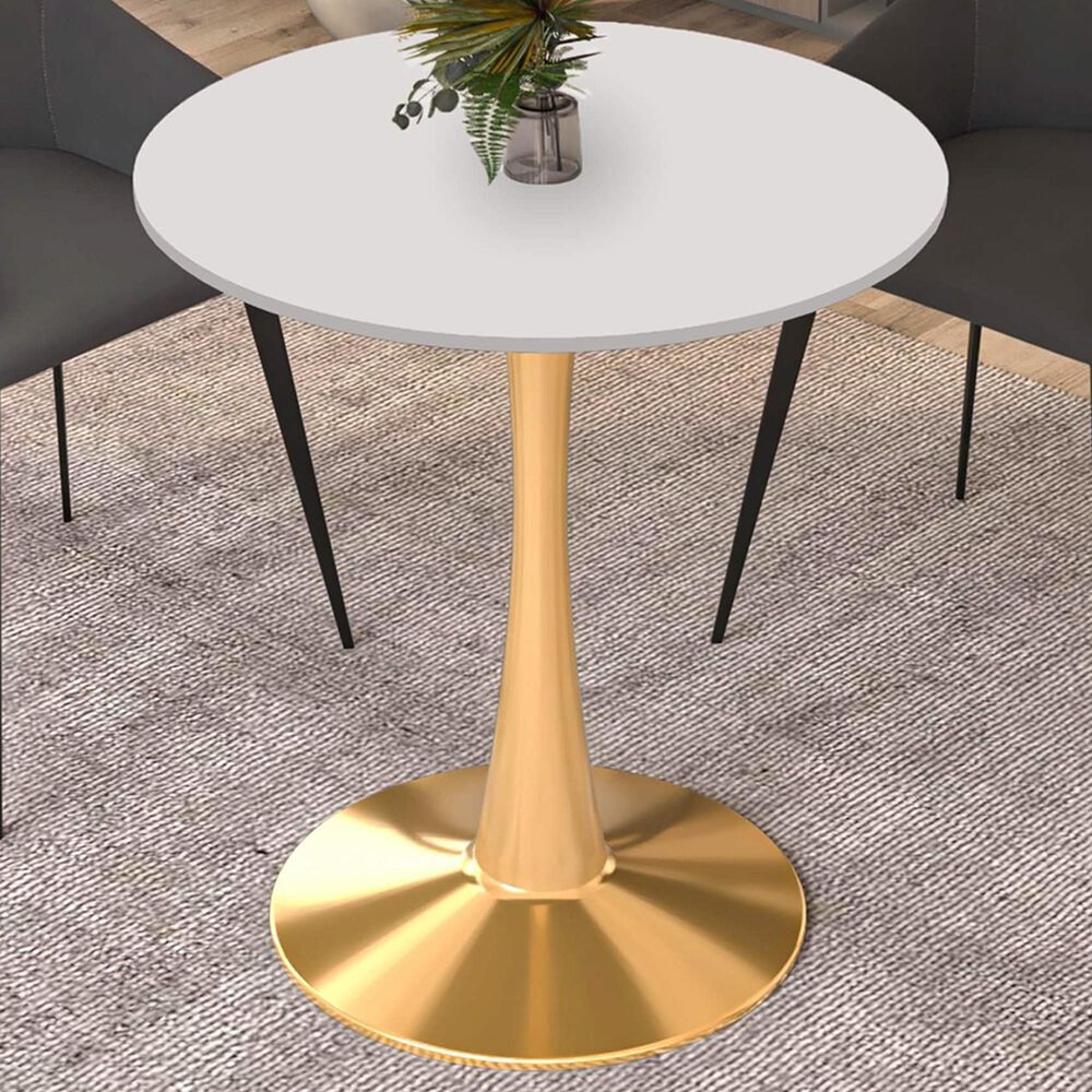 Leisuremod Bristol 27&quot; Round Dining Table with MDF Top in Gold and White - Table Only, , large