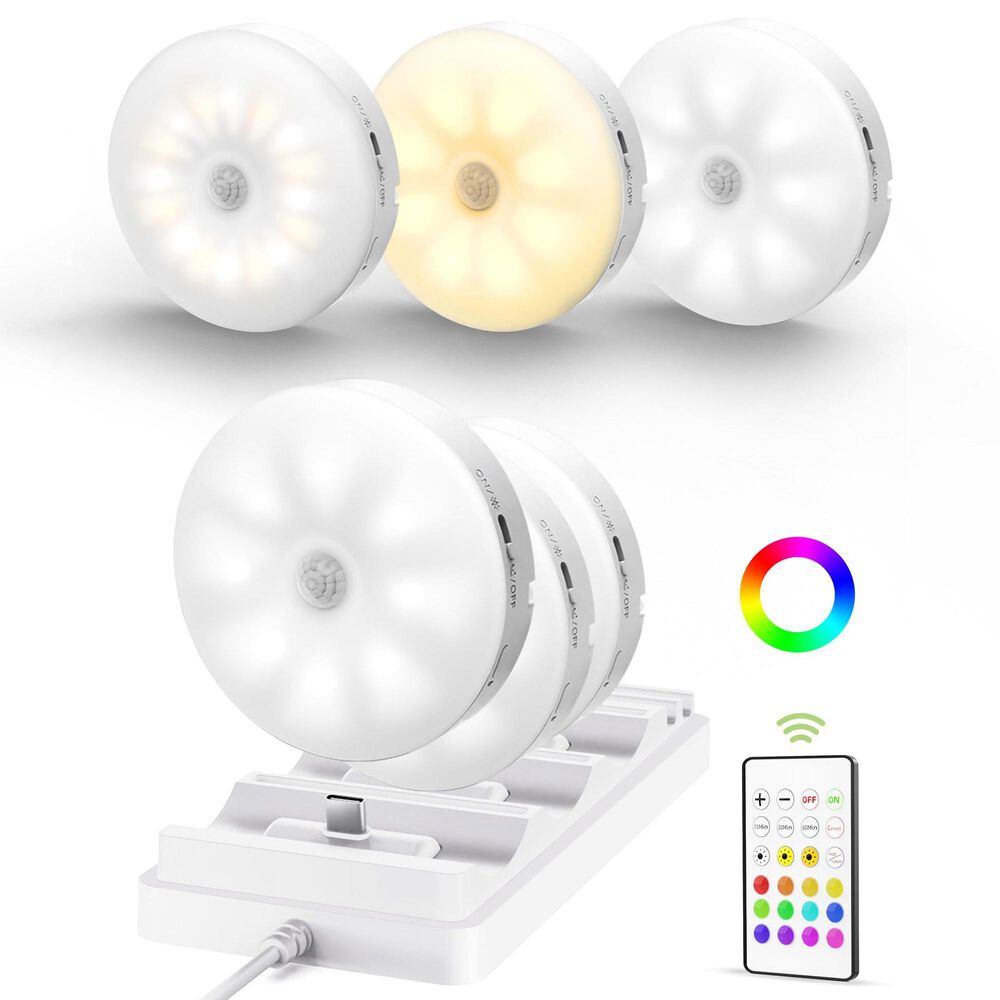 HOMLUX Motion Sensor Puck Light with Charging Station in White (Set of 6), , large