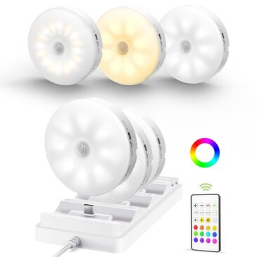 HOMLUX Motion Sensor Puck Light with Charging Station in White (Set of 6), , large