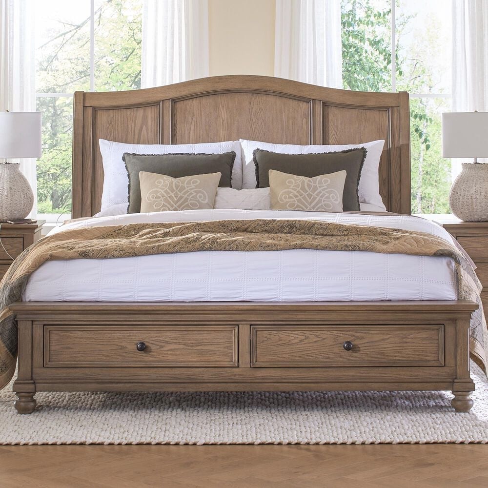 Riva Ridge Oxford Queen Sleigh Storage Bed in Tan with USB Ports, , large