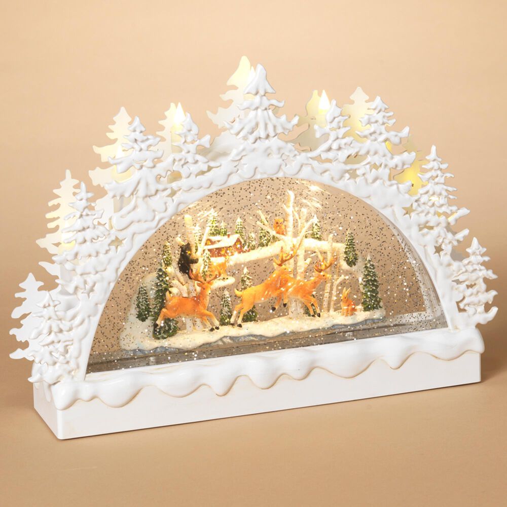 The Gerson Company 12.75&quot;L Battery-Operated Lighted Holiday Village Scene Spinning Water Globe Arch in White, , large