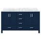 Lexora Home Jacques 60" Double Bathroom Vanity in Navy Blue with 2 cm White Carrara Marble Top and Rectangular Sinks, , large