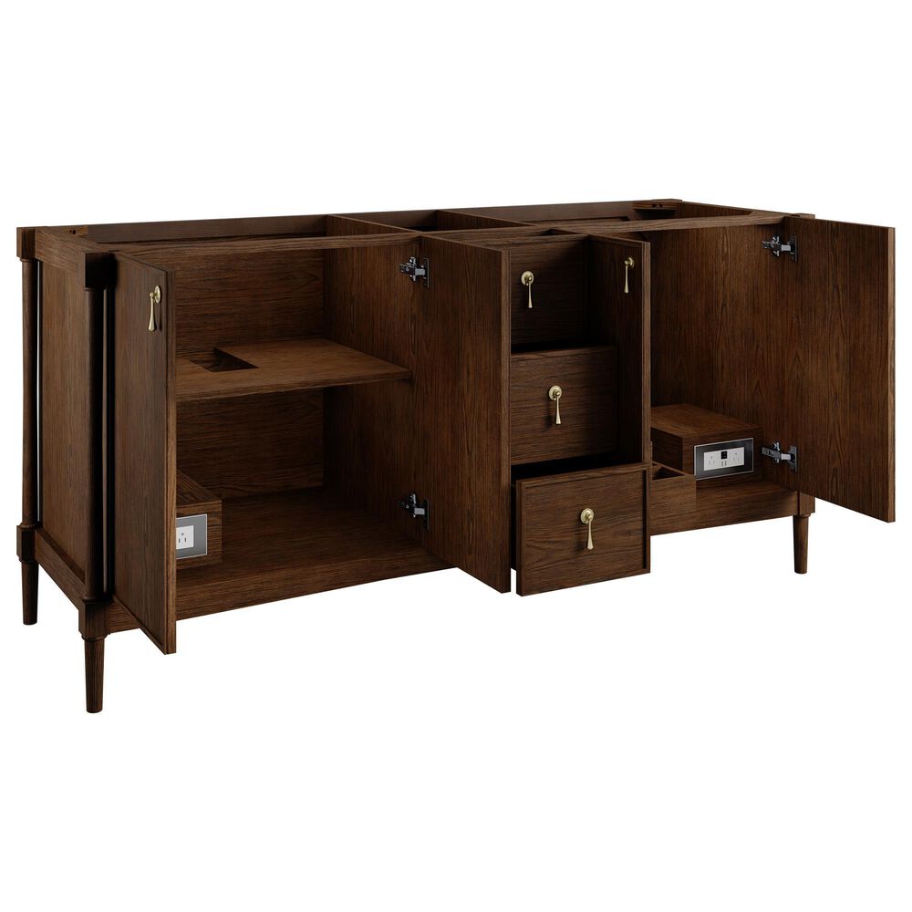 James Martin Kinnsden 72" Double Bathroom Vanity in Sable Oak with 3 cm Victorian Silver Silestone Top and Rectangular Sinks, , large