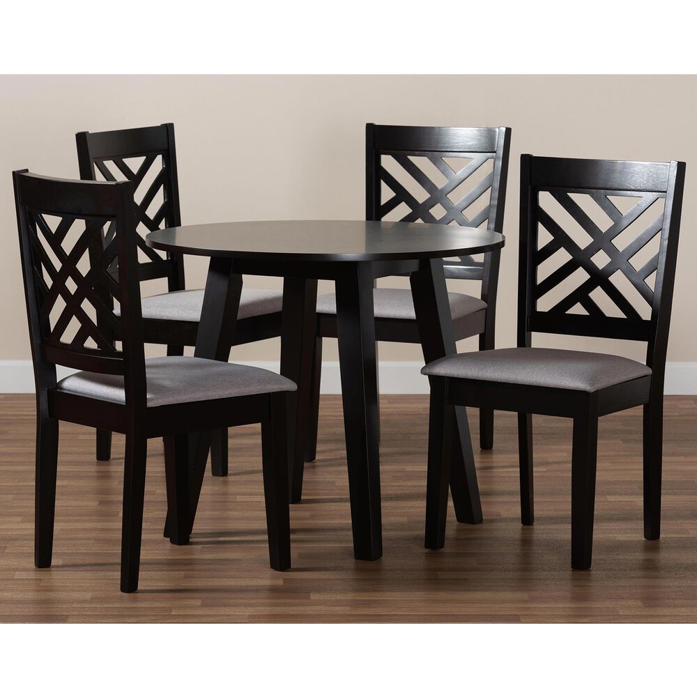 Baxton Studio Lilly 5-Piece Dining Set in Grey/Dark Brown, , large