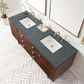 James Martin Vanities Amberly 72" Double Bathroom Vanity in Mid-Century Walnut with 3 cm Parisien Bleu Quartz Top and Rectangular Sinks, , large