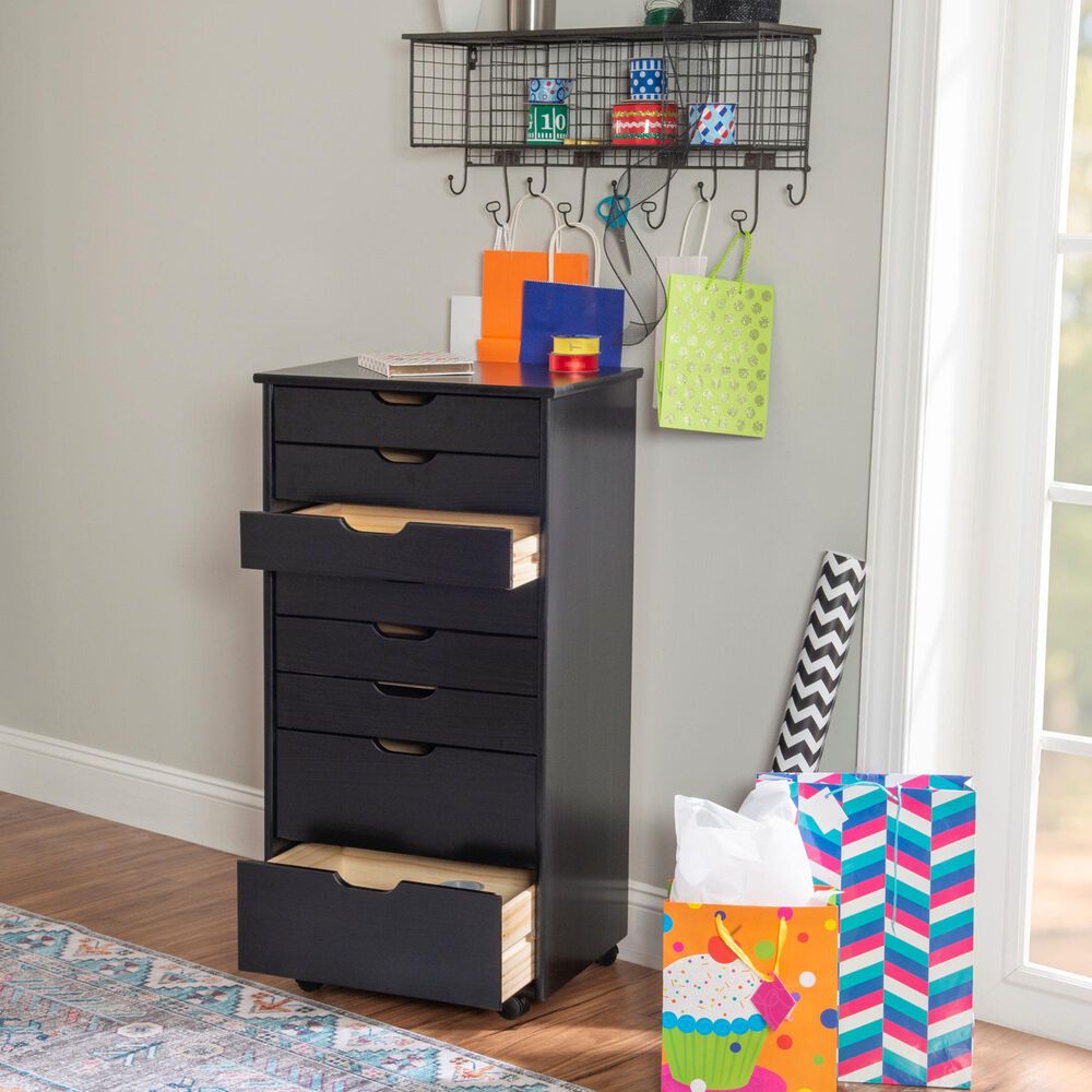 Linon Home Decor Cary 8-Drawer Rolling Cart in Black, , large