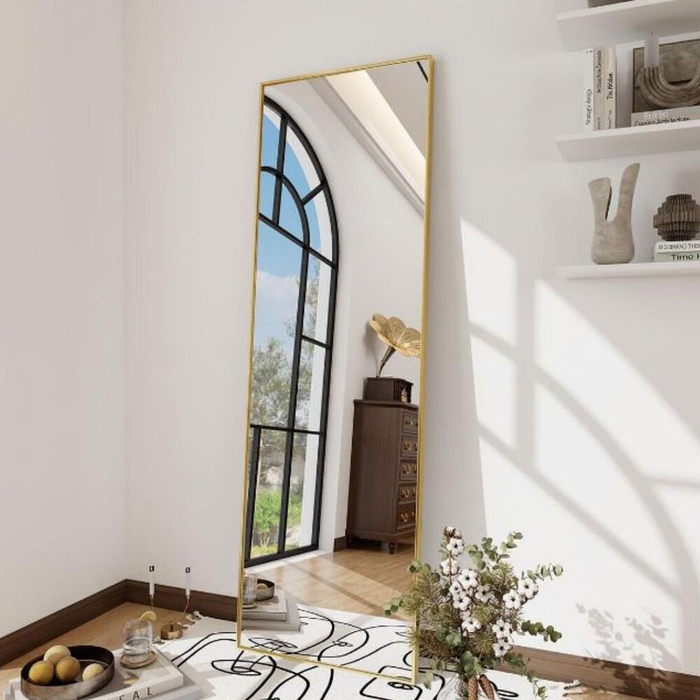 HOMLUX 14" x 48" Door Wall Mount Mirror in Gold, , large