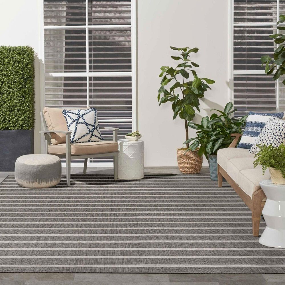 Nourison Positano POS03 Charcoal and Ivory 6&#39; x 9&#39; Indoor/Outdoor Area Rug, , large