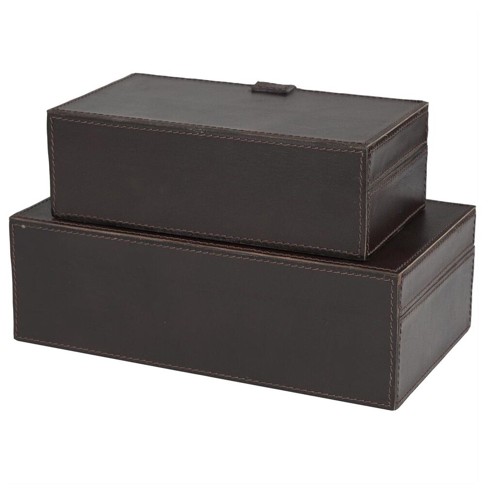 Maple and Jade 10&quot; 2-Piece Handmade Storage Decorative Box Set in Dark Brown, , large