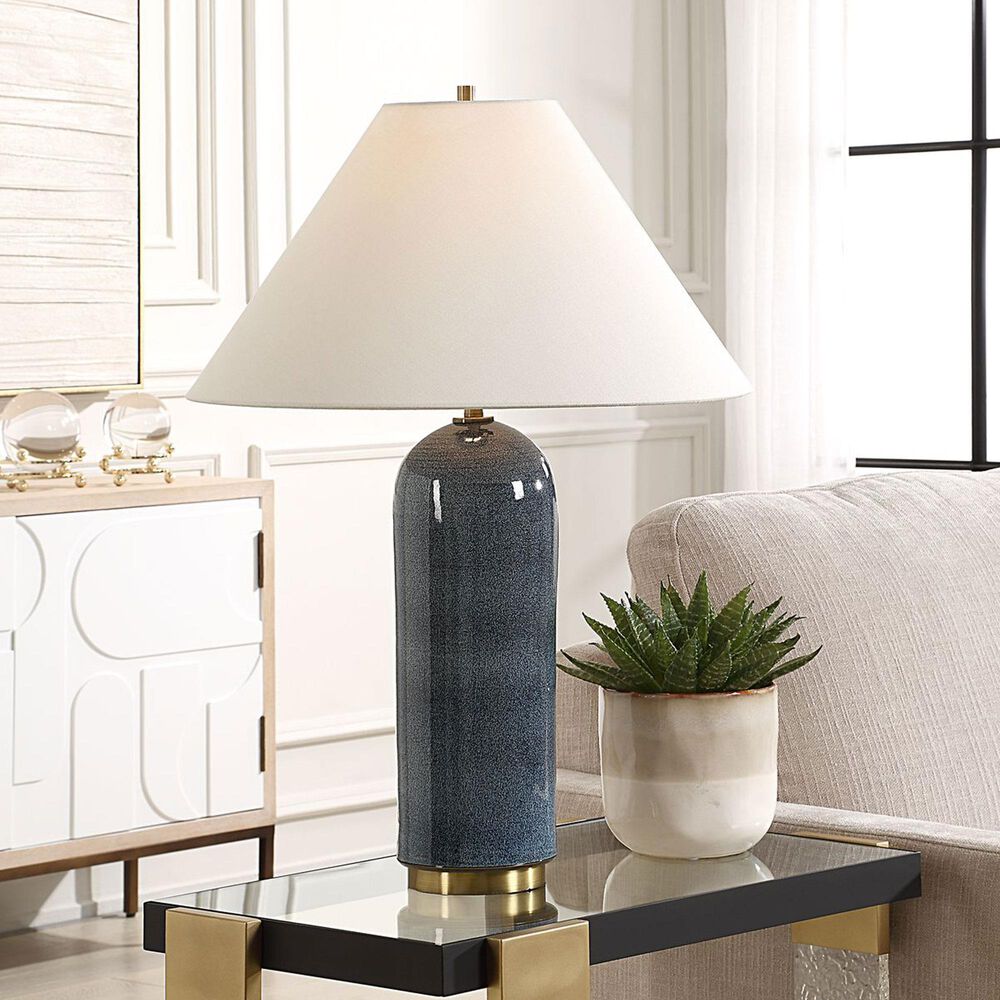 Uttermost Mayetta Table Lamp in Deep Blue and Antique Brass, , large