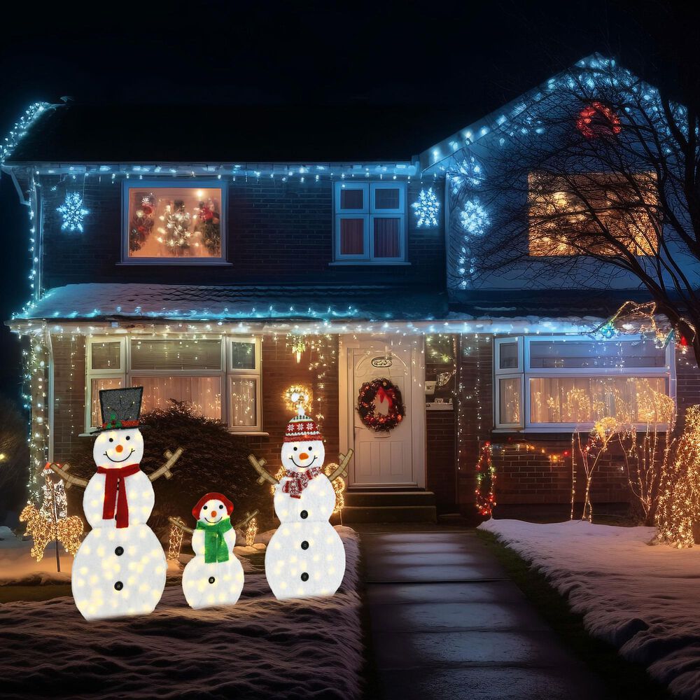 HOMLUX 3-Piece Snowman Set with LED Lights in White, , large